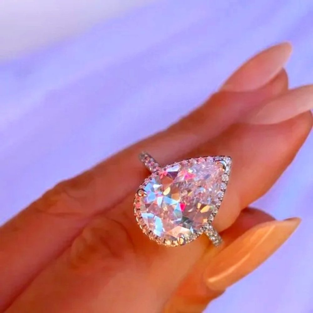 5 Carat Pear Cut Ring, 925 Sterling Silver